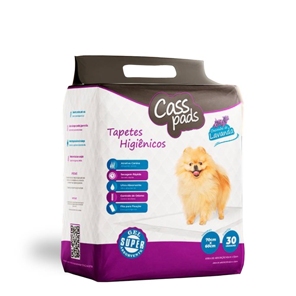 Tapete Higiênico CassPads Lavanda Casspet - Economia e Frescor Duradouro para a Higiene do Seu Cão (30 Pads - 70x60 cm)