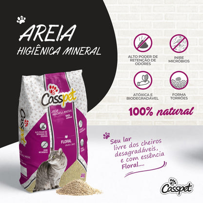 Areia Higiênica Mineral Casspet (Grãos Finos) Floral - Perfume Suave e Conforto (4 Kg)
