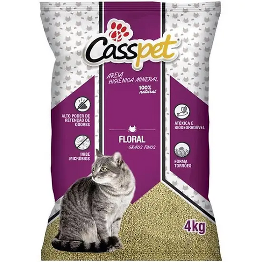 Areia Higiênica Mineral Casspet (Grãos Finos) Floral - Perfume Suave e Conforto (4 Kg)