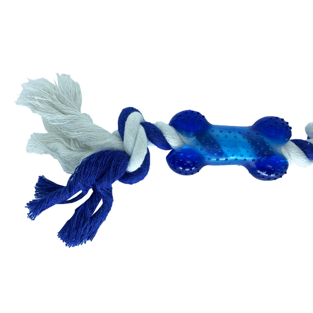 Corda com Osso Mordedor - Diversão Interativa e Saúde Bucal para o Seu Cão (Azul)