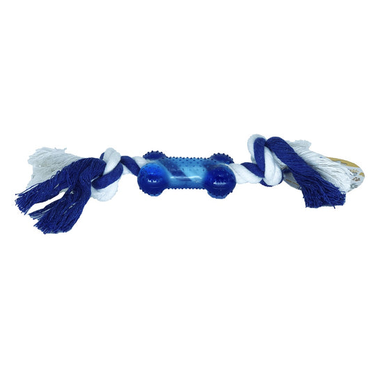 Corda com Osso Mordedor - Diversão Interativa e Saúde Bucal para o Seu Cão (Azul)